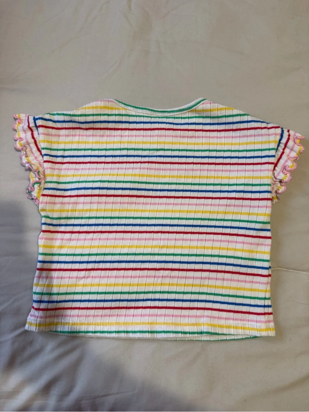 Old Navy Multi-Stripe Ruffle Sleeve Tee with Fruit Patch